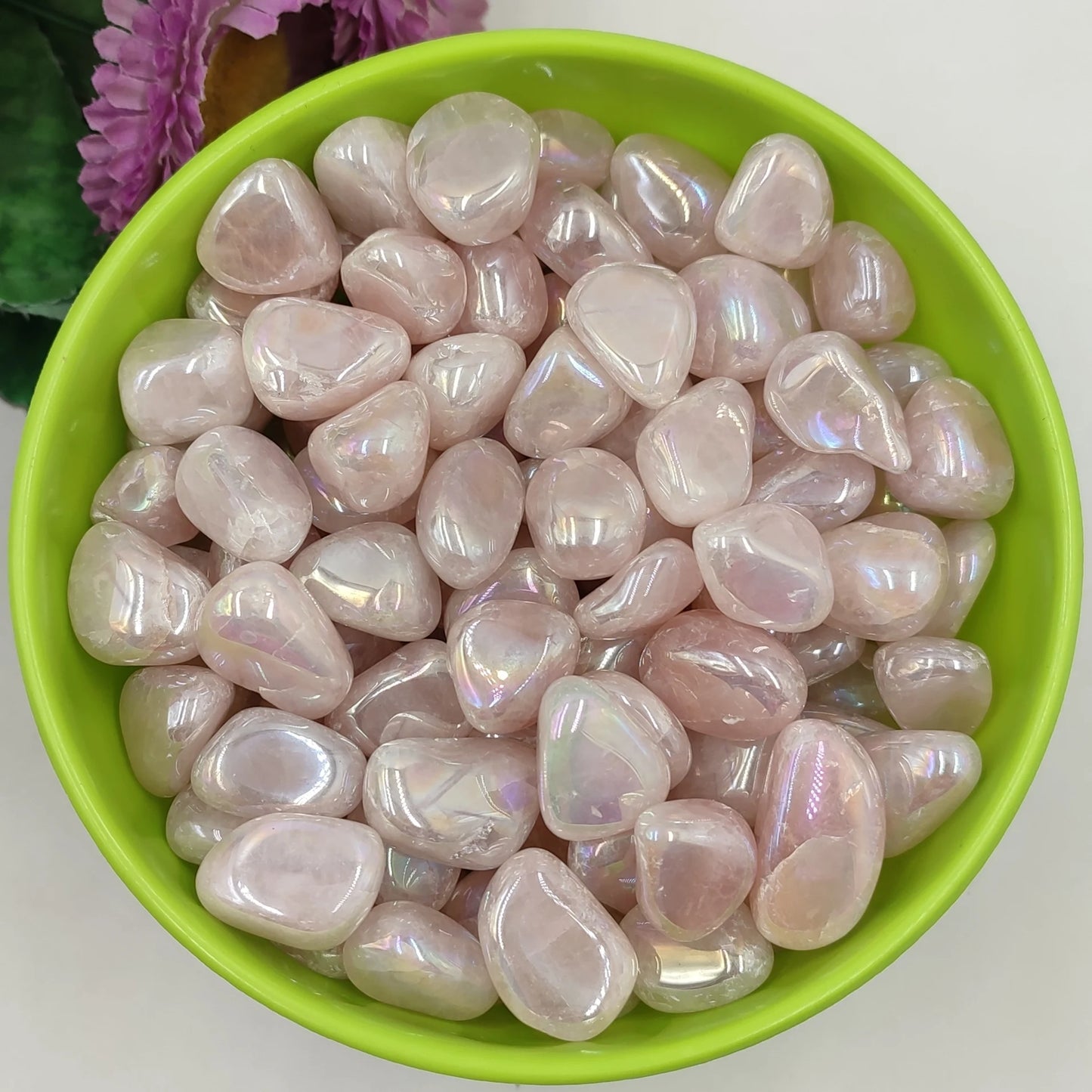 Radiant Harmony: Set of 3 Natural Aura Rose Quartz Crystal Tumbled Stones - Perfect for Reiki Healing, Home Décor, Aquariums, and Fengshui