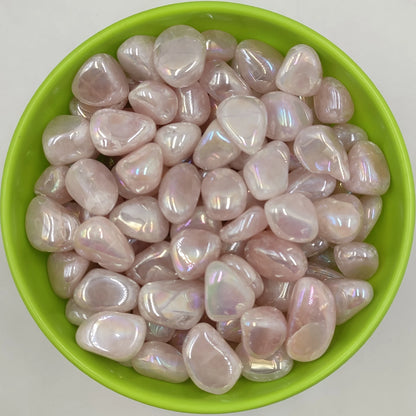 Radiant Harmony: Set of 3 Natural Aura Rose Quartz Crystal Tumbled Stones - Perfect for Reiki Healing, Home Décor, Aquariums, and Fengshui